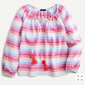 NWT J. Crew Peasant Top in Metallic Pastel Stripe